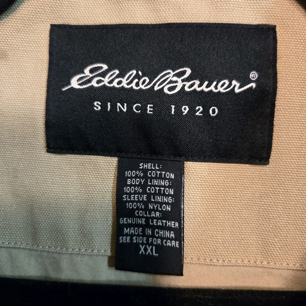 Eddie Bauer  Size XXL Beige Field‎ Jacket Canvas Lined Barn Chore Leather Collar - Picture 7 of 9